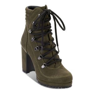 DKNY Womens Green Lug Sole Padded Lenni Round Toe Block Heel Lace-Up Boots 5 M